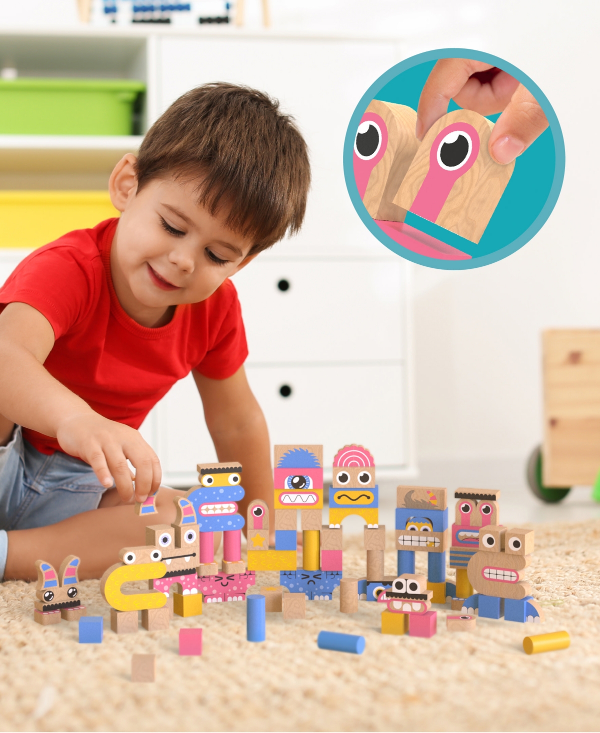 Geoffrey's Toy Box Make A Monster 100-piece Solid Wood Block Set In No Color