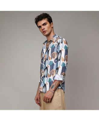 Men's Prussian Blue & Sienna Brown Foliage Strokes Shirt