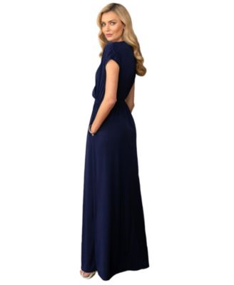Women's V-Neck Maxi Dress with Short Sleeves