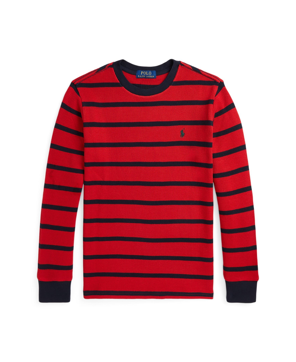 POLO RALPH LAUREN BIG BOYS STRIPED WAFFLE COTTON LONG SLEEVE TEE