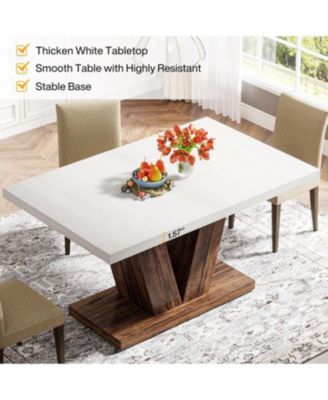 47-Inch Dining Table for 4, Black Kitchen Dinner Table with Heavy Duty Pedestal, Farmhouse Wooden Eating Table for Home, Dining Room, Small Space