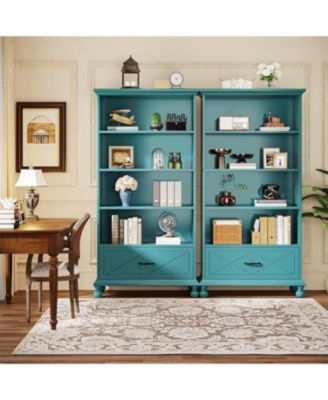 6-Shelf Bookcase with Drawer, 71 Inch Tall Floor Standing Bookshelf with Solid Wood Legs, 6-Tier Large Open Display Storage Book Shelf for Living Room, Home Office