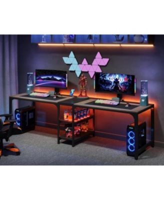 90.55'' 2 Person Desk with Storage Shelves, Double Computer Desk with Spacious Desktop, Extra Long Study Writing Table Workstation for Home Office