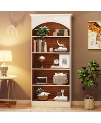 5-Shelf 70.9-Inch Bookcase Set of 2 with Storage Shelves, Vintage Freestanding Library Shelving Unit