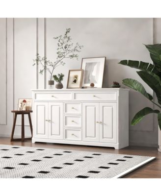White Wooden Sideboard Accent Storage Cabinet with Multi-function
