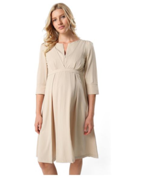Женское платье MARION Empire Waist Nursing Midi Tea Dress in Tencel (Regular & Petite), цвет: Бежевый
