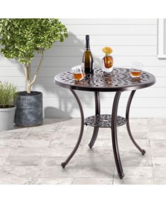 Patio Cast Aluminum Table 31 Inch Diameter Round Table with Umbrella Hole-Copper