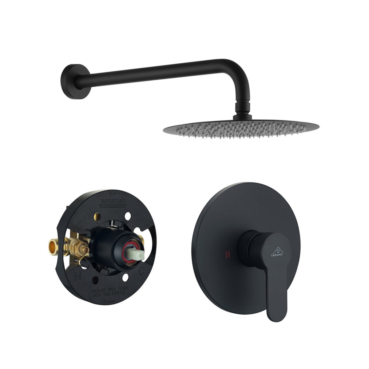 10Inch Wall Mount Round Shower Faucet Rain Shower System - Grey