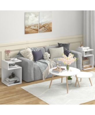 S-Shaped Side Table with Unique S-shaped Frame and 2 Open Compartments