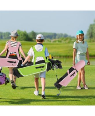 Junior Complete Golf Club Set with Stand Bag Rain Hood-Pink
