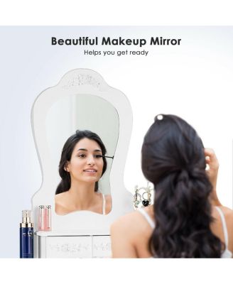 Makeup Dressing Table and Bench 3 Drawers and Cushioned Stool for Girls