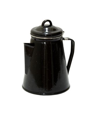 Enamel Percolator Coffee Pot & 4 Mug Set - Black