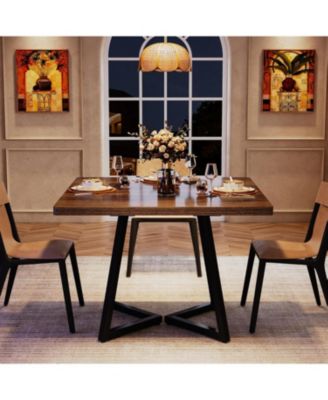 Square Dining Table for 4, 31.5" Industrial Dinner Table with Metal Base, Wood Kitchen Table for Dining Room, Small Space, Apartment