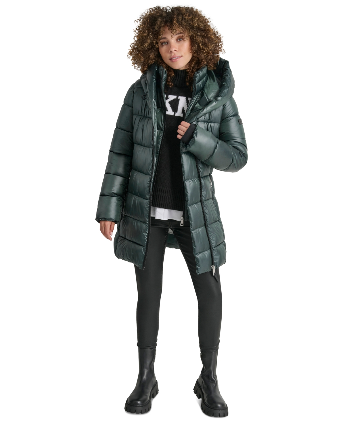 Dkny Women's Bibbed Shawl-Collar Packable Shine Puffer Coat