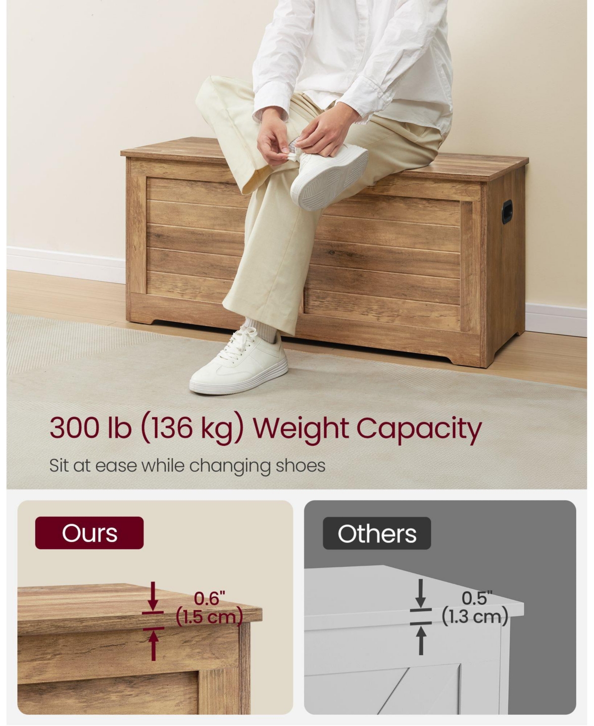 Slickblue Storage Chest, Trunk With 2 Safety Hinges, For Entryway, Bedroom
