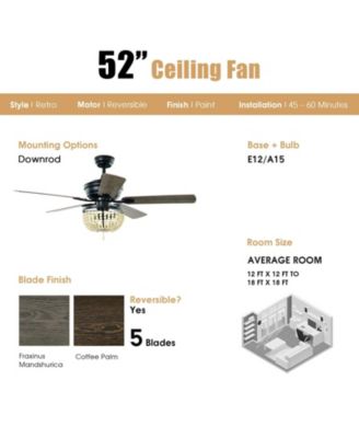 52 Inch Retro Ceiling Fan Light with Reversible Blades Remote Control