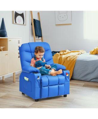 Kids Youth Recliner Chair PU Leather w/Cup Holders & Side Pockets