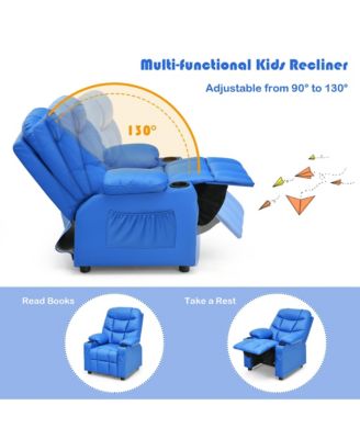 Kids Youth Recliner Chair PU Leather w/Cup Holders & Side Pockets