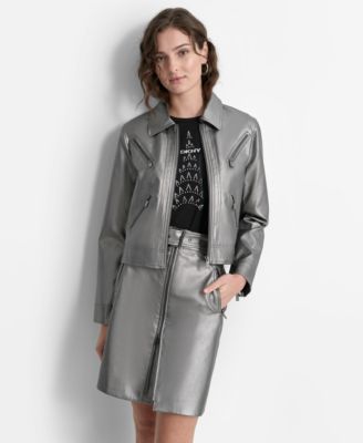 DKNY - Women's Metallic Faux-Leather Moto Jacket