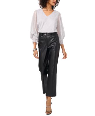 Women's Metallic V-Neck Sheer-Sleeve Top