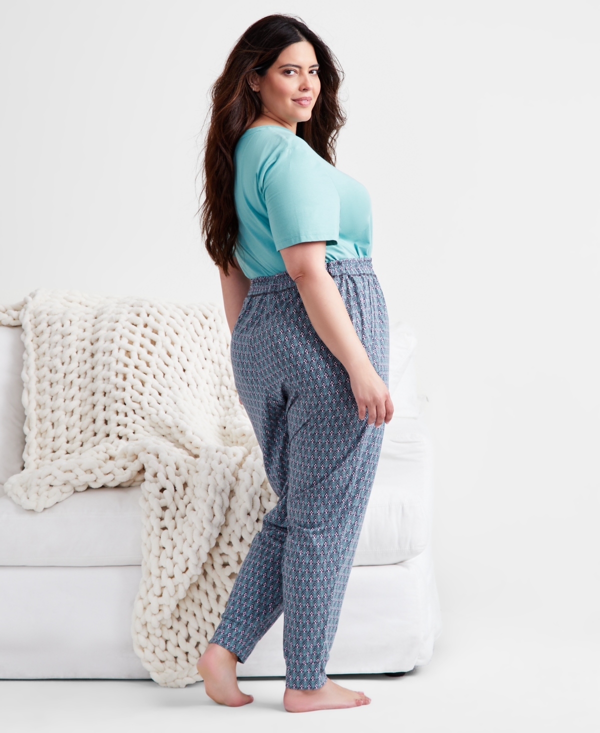 State Of Day Women's Printed Jogger Pajama Pants, Xs-3x, Created For Macy's In Leafy Geo