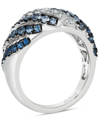 Blue Ombr&eacute; Sapphire (1 ct. t.w.) & White Sapphire (1/3 ct. t.w.) Diagonal Ring in 14k White Gold