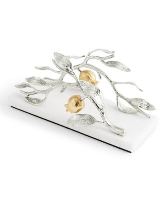 Pomegranate Silver and Gold Vertical Napkin Holder, 8" x 4"