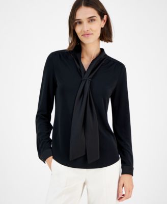 Anne Klein - Petite Matte Draped Collar Blouse