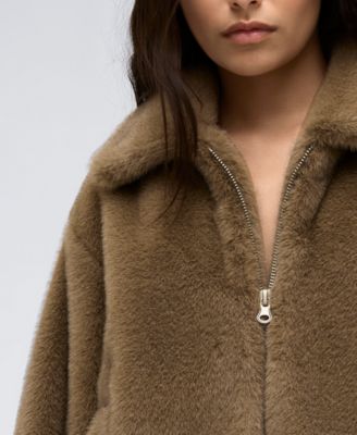 Kenneth Cole Women's Cuffed-Sleeve Faux-Fur Zip-Front Jacket - Macy's