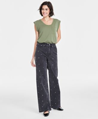On 34th - Women's Black Embellished Wide-Leg Jeans