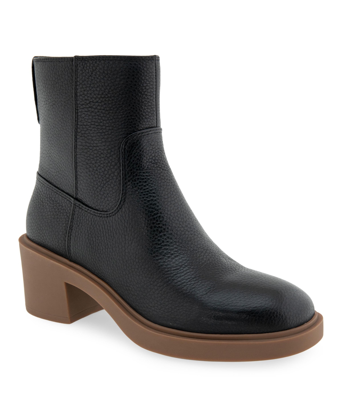 Aerosoles Garie Block Heel Bootie In Black Grainy Leather