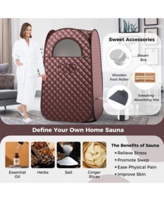 Full-Body Personal Sauna Tent with 1000W 3L Steam Generator-Coffee
