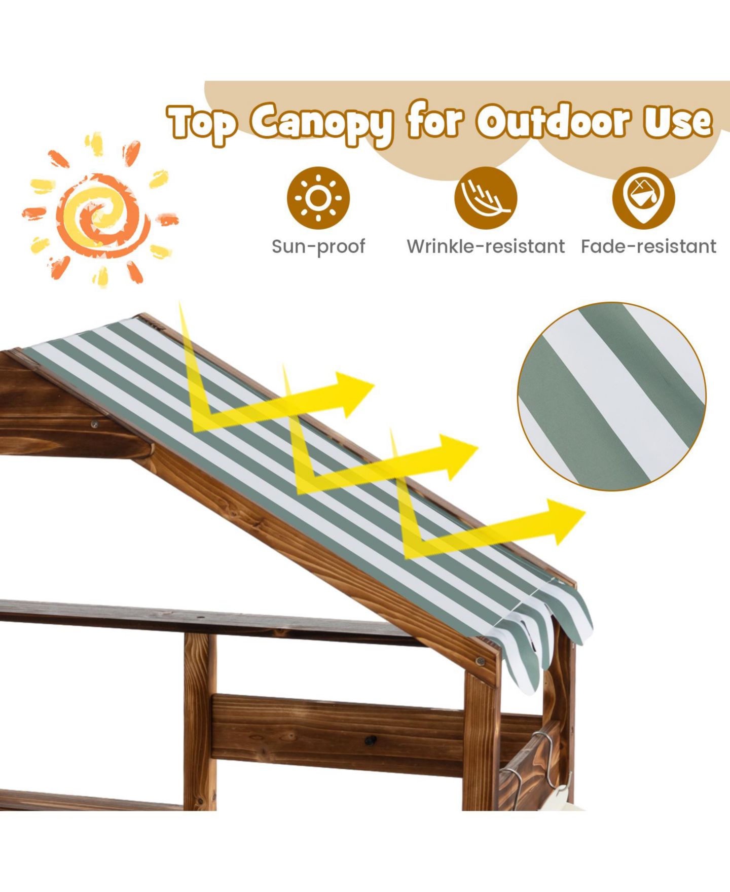 Детская игрушка SKONYON Outdoor Wooden Mud Kitchen for Kids with Faucet, Sink, 4 Stoves, Chalkboard and Sun Canopy Playset, цвет: Натуральный — фото 5