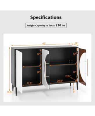 Sideboard Cabinet with Tempered Glass Door for Living Room Dining Room Kitchen-White