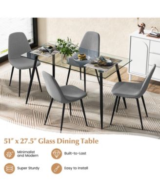 Glass Rectangular Dining Table with Metal Legs