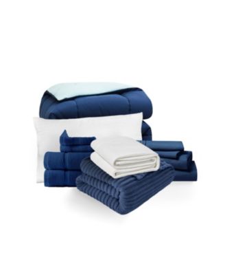 14 Piece Complete College Dorm Room Essentials Bedding & Bath Bundle - Twin XL - Black And Gray