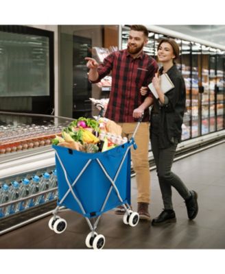 Folding Shopping Utility Cart with Water-Resistant Removable Canvas Bag