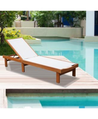 SUGIFT Outdoor Wood Chaise Lounge Chair with 5-Postion Adjustable Back