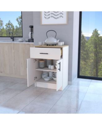 Cope kitchen Pantry in melamine with 2 doors and 1 drawer, ivory/ natural Oak