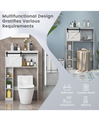 4-Tier Over The Toilet Storage Cabinet with Sliding Barn Door and Storage Shelves-White