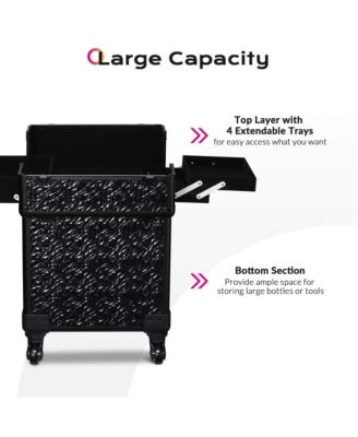 Rolling Makeup Train Case Cosmetic Trolley Organizer Mermaid Black