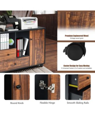 Mobile Filing Cabinet 2 Drawers with Open Shelves
