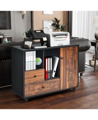 Mobile Filing Cabinet 2 Drawers with Open Shelves