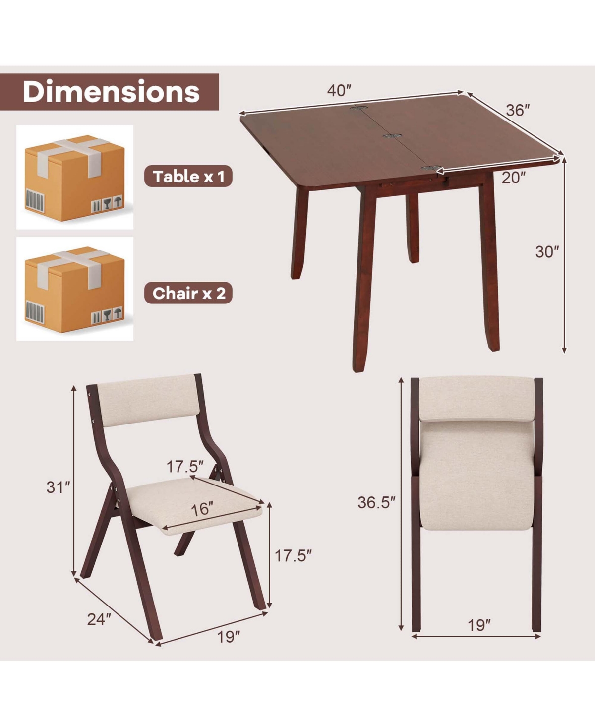 Costway Kitchen Table Set for 4 with Expandable Dining Table 4 Upholstered Folding Chairs