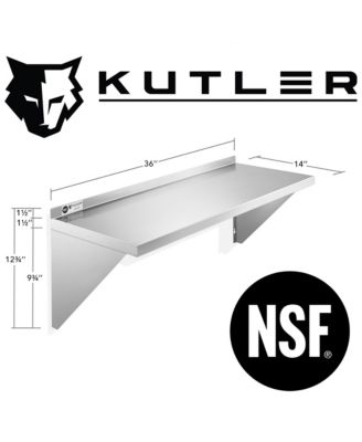 14" x 36" Stainless Steel Shelf, NSF Commercial Wall Mount Shelving w/ Backsplash, Floating Metal Mounted Shelves for Restaurant, Kitchen, Home