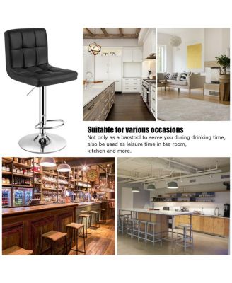 Set of 2 Square Swivel Adjustable Bar Stools with Back and Footrest