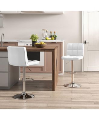Armless PU Leather Bar Stool with Adjustable Height and Swivel Seat