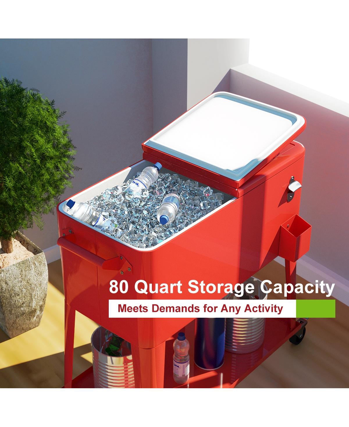 80 Quart Outdoor Patio Rolling Steel Construction Cooler