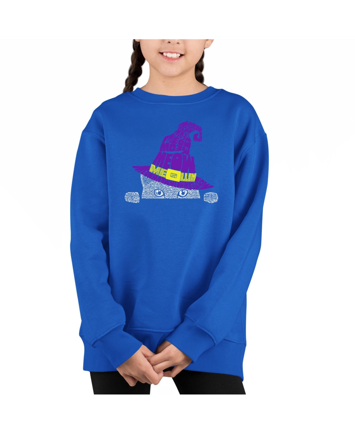 La Pop Art Girls Peeking Witch Cat Word Art Crewneck Sweatshirt