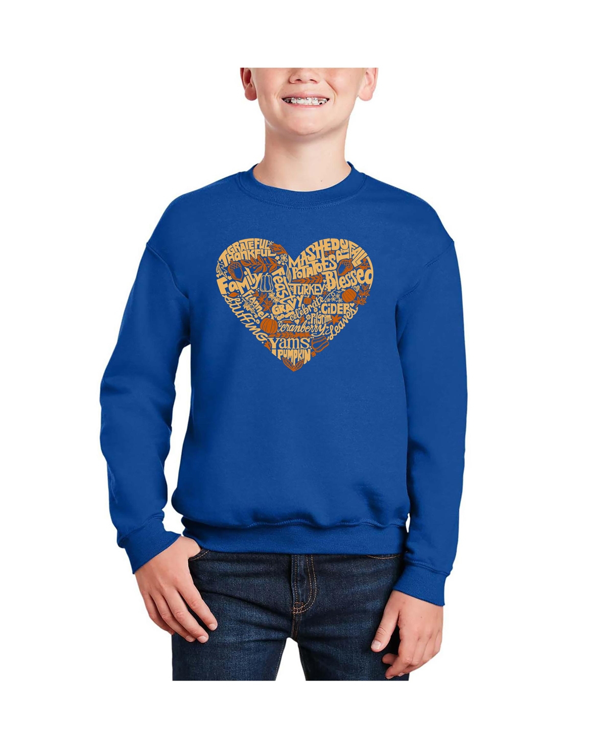 La Pop Art Boys Thanksgiving Heart Word Art Crewneck Sweatshirt